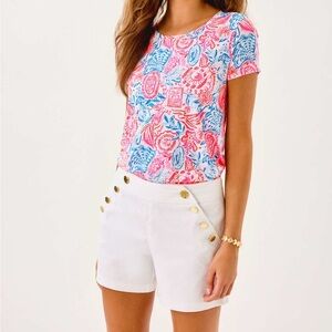 Lilly Pulitzer Women Resort White Gold Button Marina Stretch Sailor Short Size 4